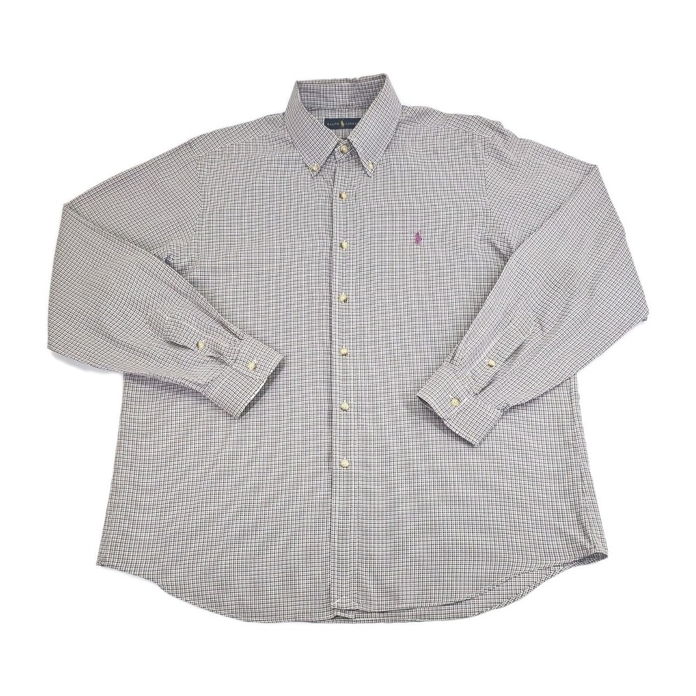 Ralph Lauren Classic Fit Pink Pony Mens XL Green Purple Button Up Long Sleeve